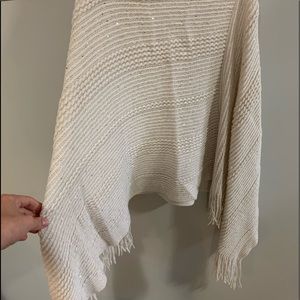 Sparkly white cream beige poncho sweater